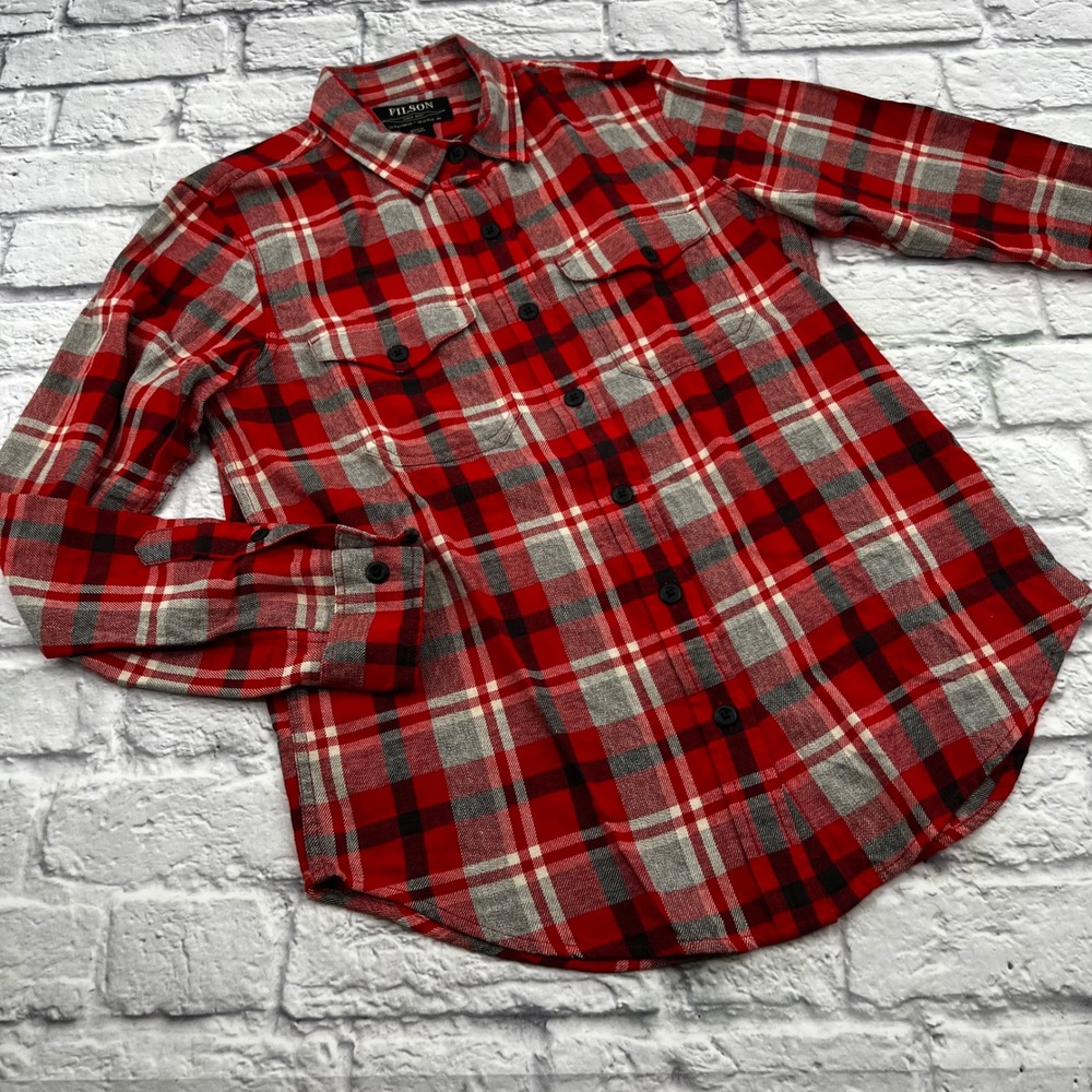 Filson Womens Red Black Plaid Flannel Shirt Long Sleeve Button Down Size S
